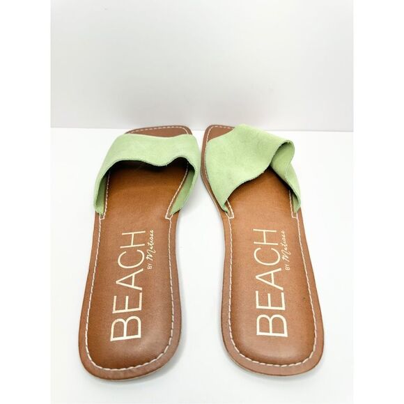 Matisse Beach Sandals Womens Size 11 Green Suede Open Square Toe Bali Slide - Picture 5 of 8